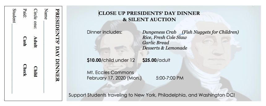 Close UP Presidents Day Dinner